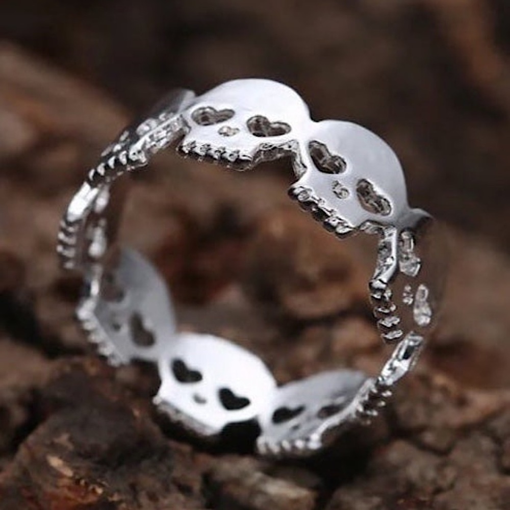 Skull head Ring New Spooky Heart Goth Emo silver till Death do is part Jewelry